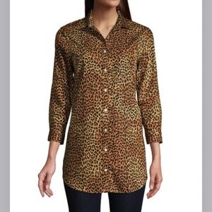 Lands End cheetah print button up |  3/4 sleeve|  size 14